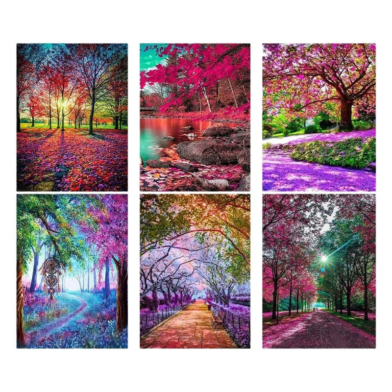 

6 Pieces Of 5D Diamond Painting Kit, Diamond Painting Art, Landscape Pictures, Used For Home Wall Decoration