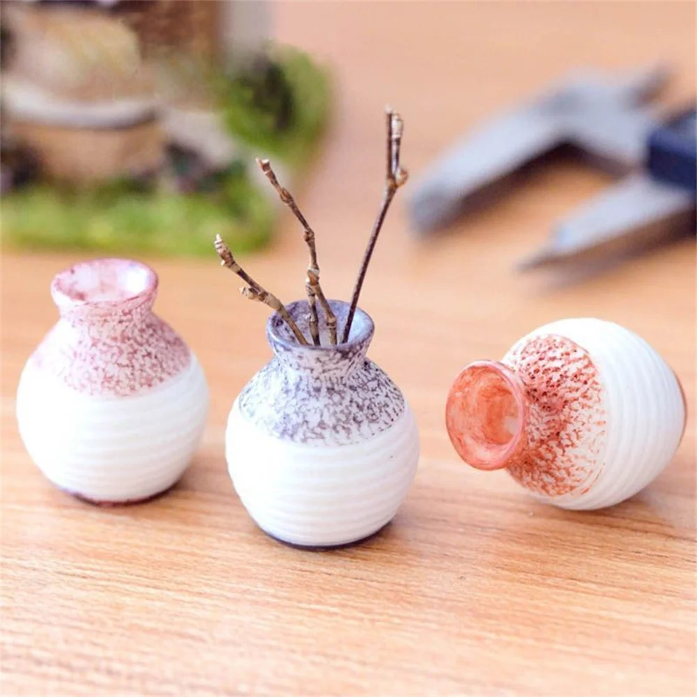 

3Pcs Mini Vase Miniature Resin Crafts Flower Pot Micro Landscape DIY Fairy Dollhouse Garden Ornaments Home Desktop Decoration