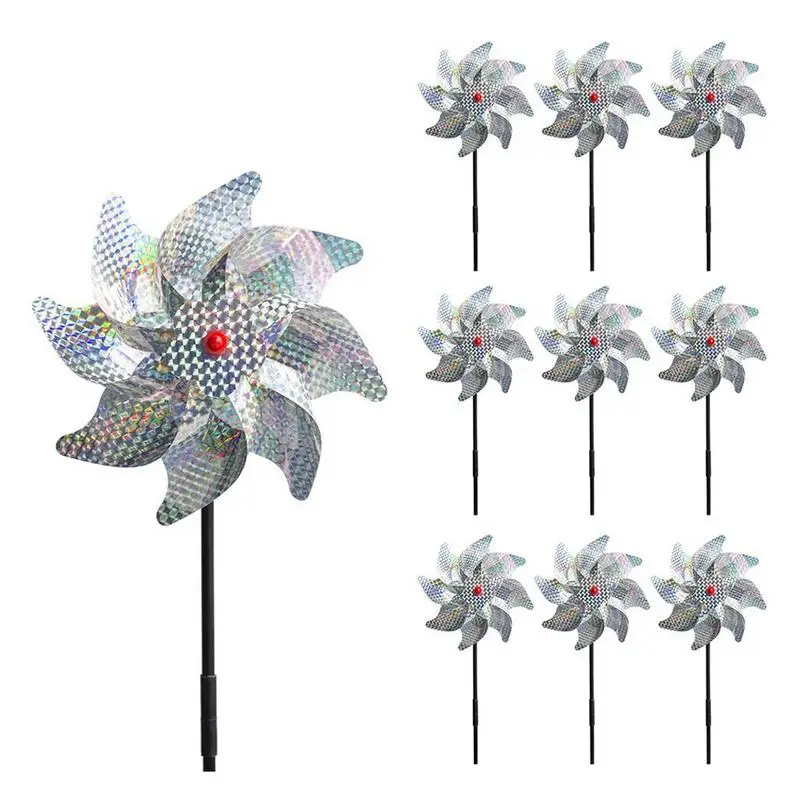 

Silver Mylar Pinwheel Bird Repellent Pinwheels Reflective Sparkly Pin Wheels Bird For Garden Lawn Courtyard