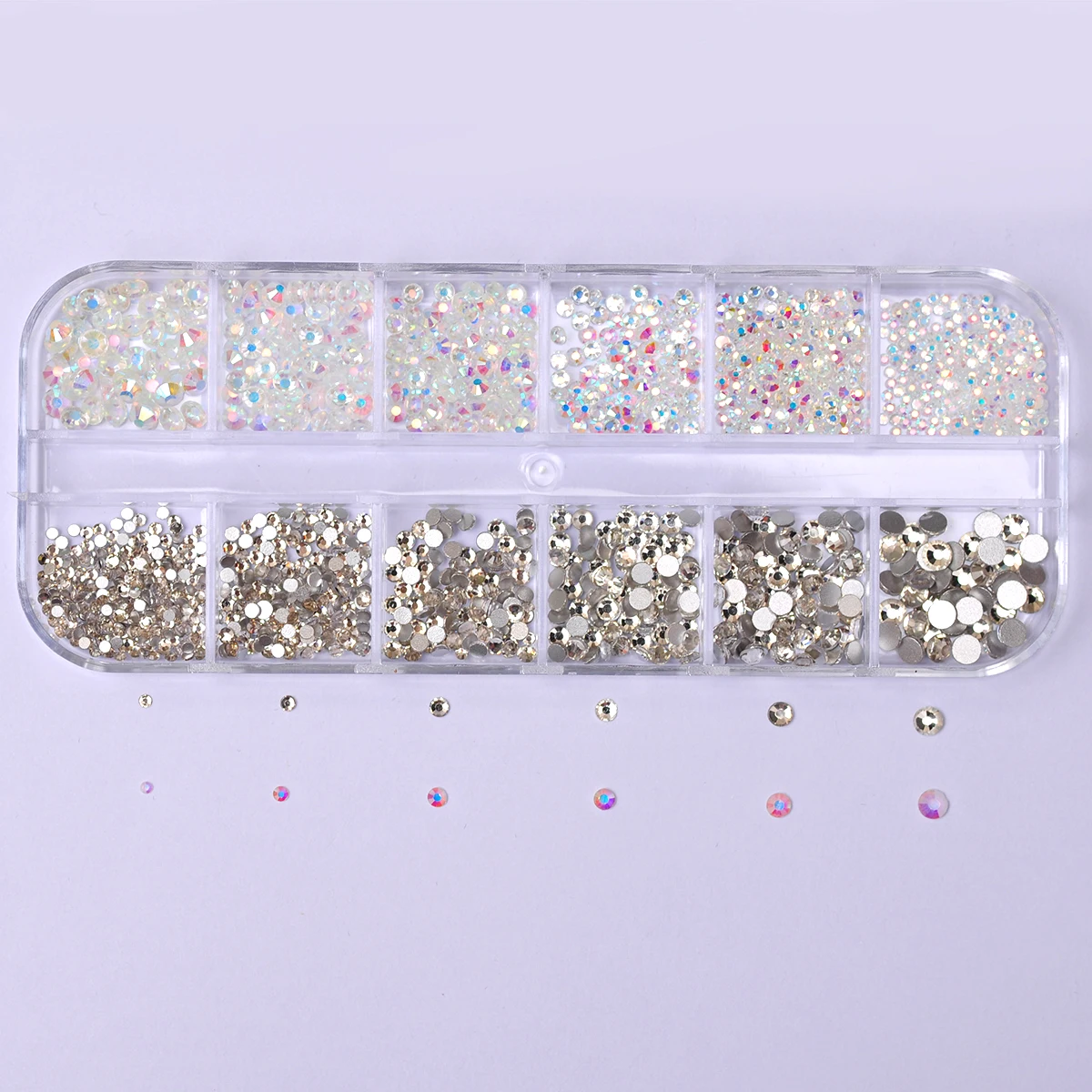 

1440PCS SS4-SS16 Transparent AB/Clear Flat Back Crystal Rhinestones 12 Grids Packing Glitter Nail Art Luxurious Decorations