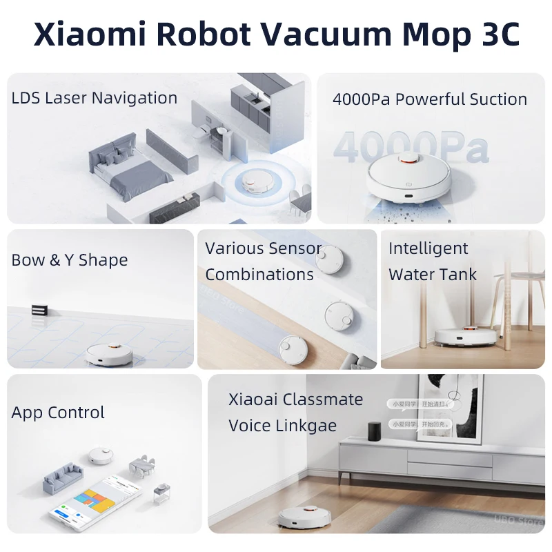 XIAOMI MIJIA 3C Робот Пылесос Швабра 4000 Pa Подметание Всасывание для Домашней уборки