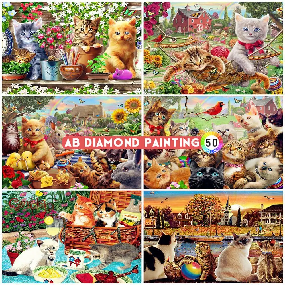 

AB Diamond Painting 5D Embroidery Animal Mosaic Cat Picture Rhinestone Dog Cross Stitch Home Decor Full Drill DIY Wall Stickers