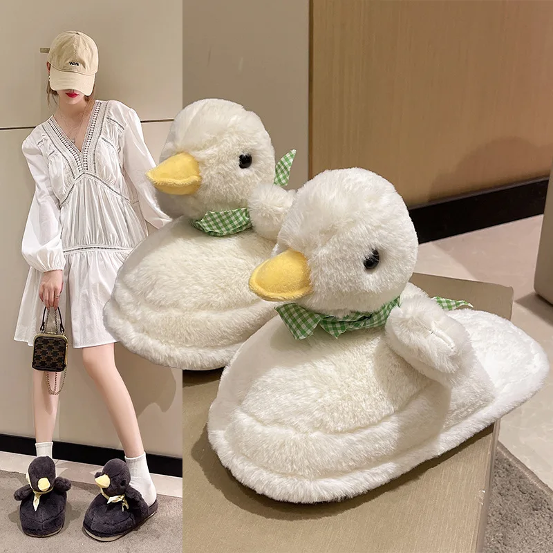 

Cartoon 3D Duck Slippers Autumn and Winter Cute Cotton Slippers Women's Shoes Home Flat Slipper Lightweight Soft Chaussons Plats