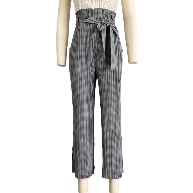 Брюки женские полной длины, плиссированные модные дизайнерские прямые штаны с высоким поясом, с завышенной талией, большие размеры