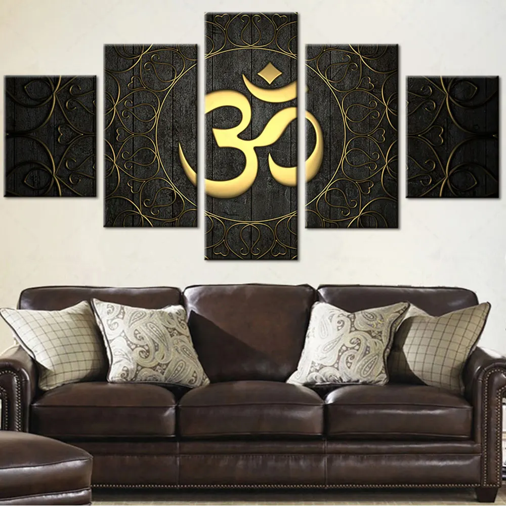 

Artsailing Islamic 5 Piece Modern Frame Canvas Wall Art Home Decoration For Living Room HD Prints Poster Golden Symbol Painting