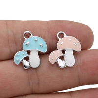 5pcs silver plated enamel mushroom charms pendants for jewelry making necklace diy earrings handmade craft