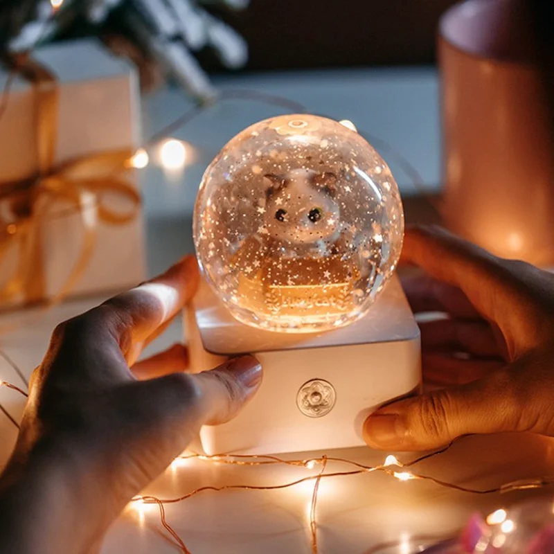 Christmas Snow Globe Music Box Home Decor Ornament Children's Gift Resin New Year Novelty Crystal Snowflakes Ball Music Box