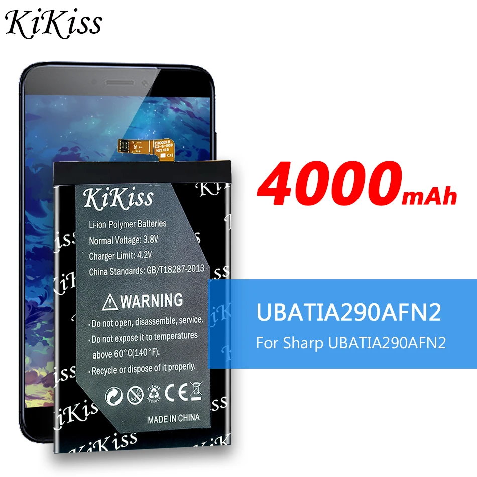 

KiKiss 4000mAh Replacement Battery UBATIA290AFN2 For Sharp UBATIA290AFN2 High Capacity Phone Batteries Batterie + Gift Tools