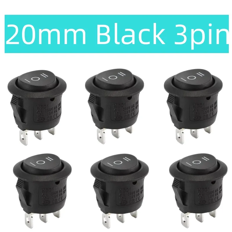 Φ 3PIN клавишный переключатель ON-OFF-ON 36A/250v 10A/125V 20mm круглые кнопочные переключатели, черный, 1 шт.
