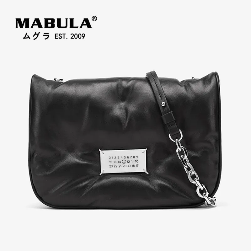 

MABULA Luxury Leather Padded Crossbody Bag for Women Brand Design Flap Shoulder Purses Soft Square Pillow Handbags