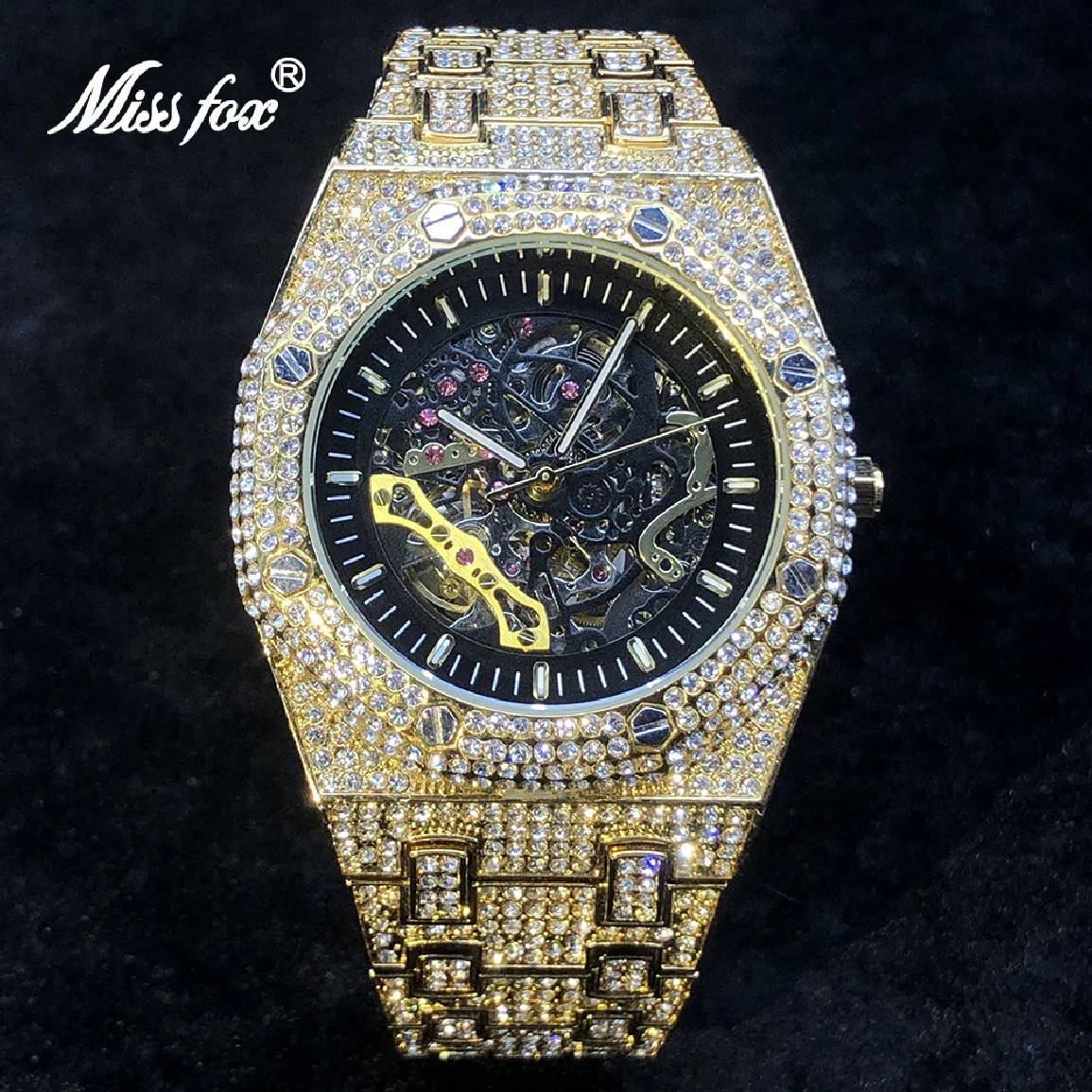 

Skeleton Mechanical Watches For Men Luxury Diamond High End Automatic Watch Hip Hop Ice Out Bling relogio masculino Dropshipping
