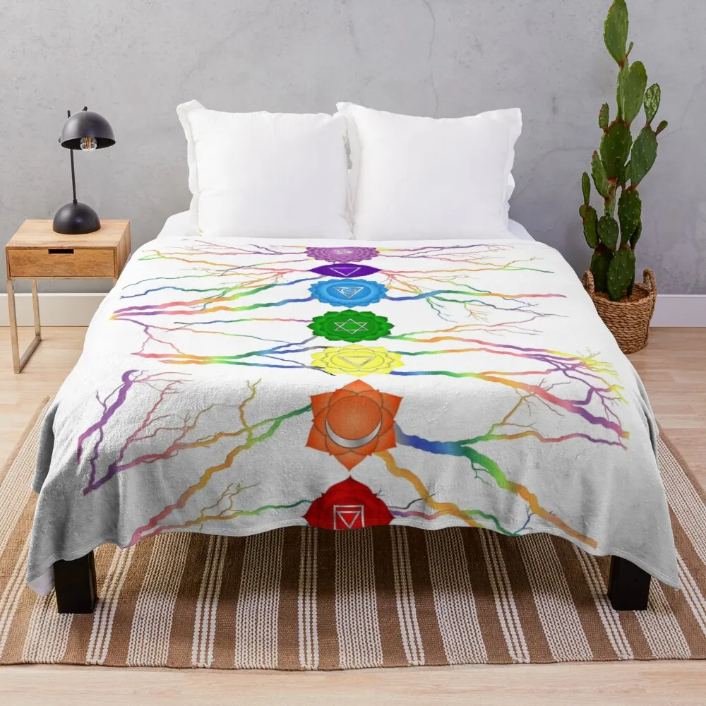 

Chakra Symbols Meditation Print White Background Throw Blanket Custom Blankets Textile For Winter Home