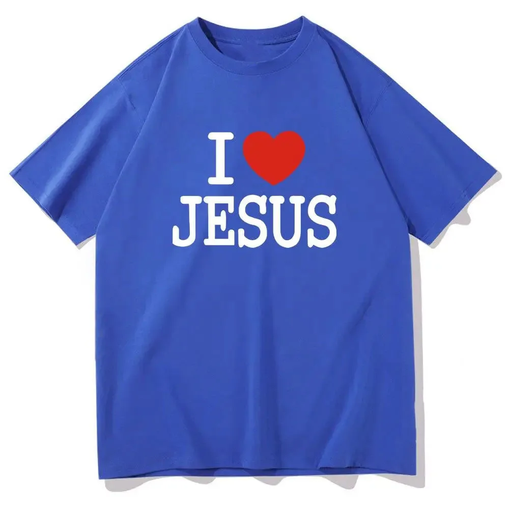 Футболка хлопковая унисекс с принтом Я люблю Иисуса модная Повседневная рубашка