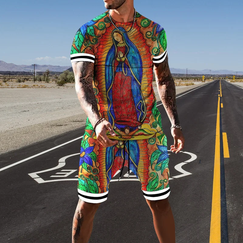 Indian Culture T-shirt Shorts 2-Piece Fashion 3D Templar Knight Print Top Men's Summer Harajuku Street Top Large Men's Set