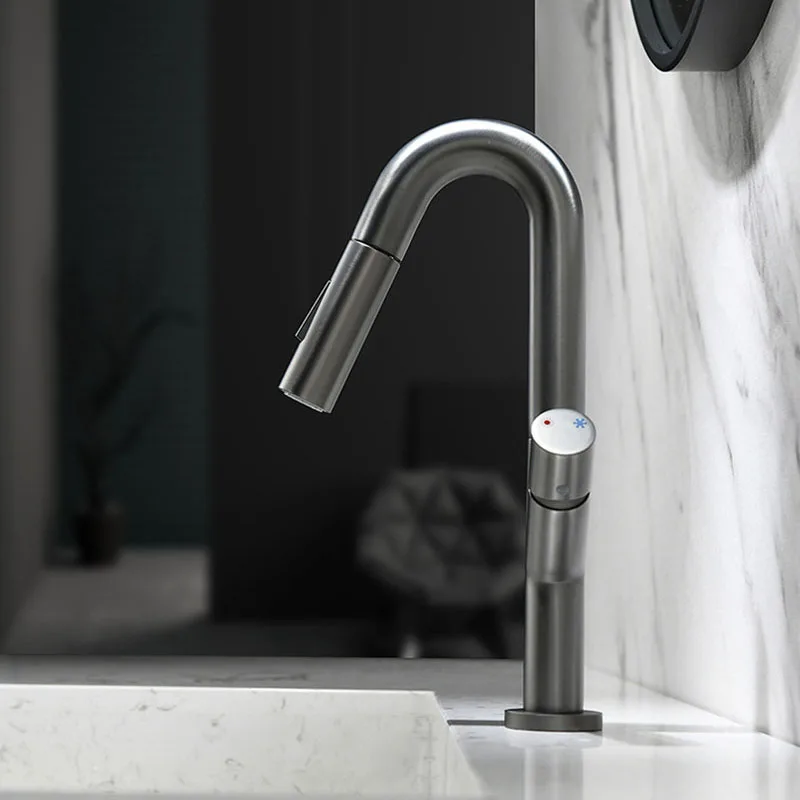 

Brass Bathroom Pull-Out Basin Faucet Gun gray/Brushed gold Deck Installation Single Handle Basin Tap White Kitchen Sink Faucet