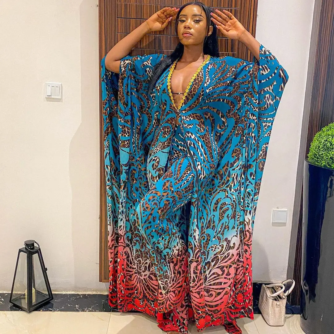 

African Dashiki New Fashion 2 Piece Set Women Africa Clothes Two Piece Suit Long Tops + Wide Pants Party Plus Size For Lady