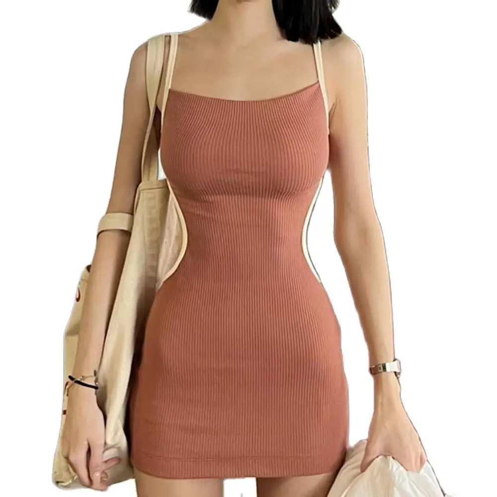 

Popular Summer Dress Ribbed Sundress Women Sexy Sling Bodycon Mini Dress