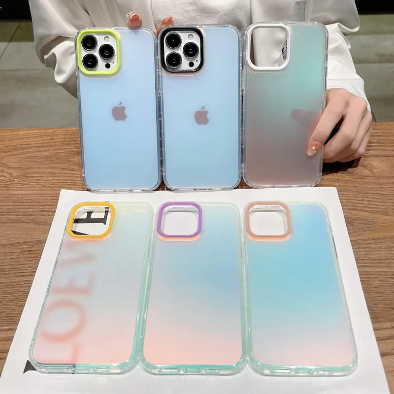 

Transparent Colorful Gradient Phone Case for iPhone 14 13 12 11 Pro Mini XS Max 8 7 Plus X SE2 XR Shockproof Soft Full Coverage
