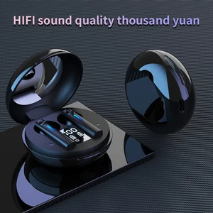 In-ear bluetooth headset stereo earbud with makeup mirror digital display sports gaming wireless hea