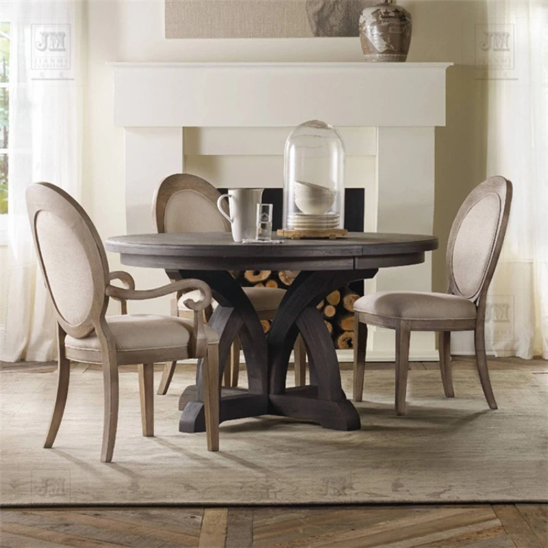Combination Oak French Retro Old Dining Room Round Table Furniture