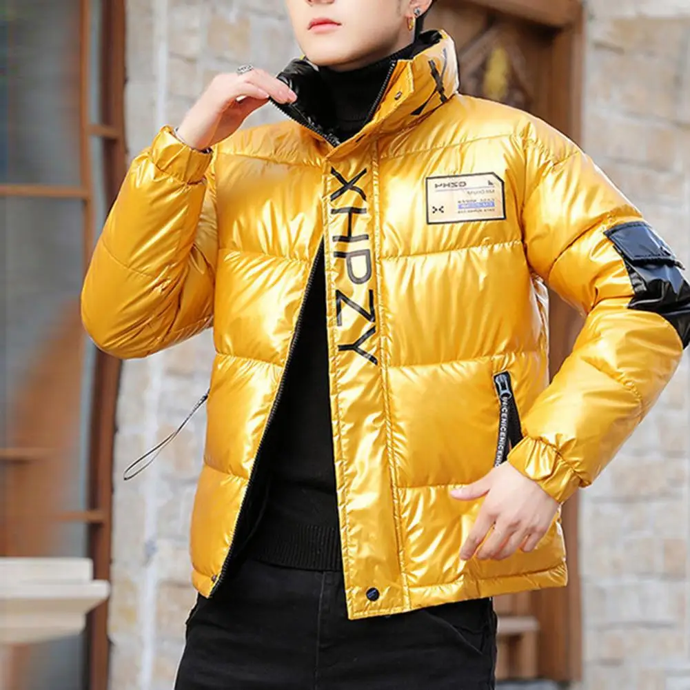 Men Jacket Turndown Collar Fluffy Filling Cotton Padded Zipper Jacket Windbreaker Slim Fit Male Windbreaker for Daily Wear