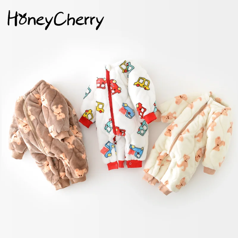 

HoneyCherry Winter Korean Version of Baby Loungewear for Boys and Girls Baby Flannel Cardigan Romper Newborn Baby Clothes
