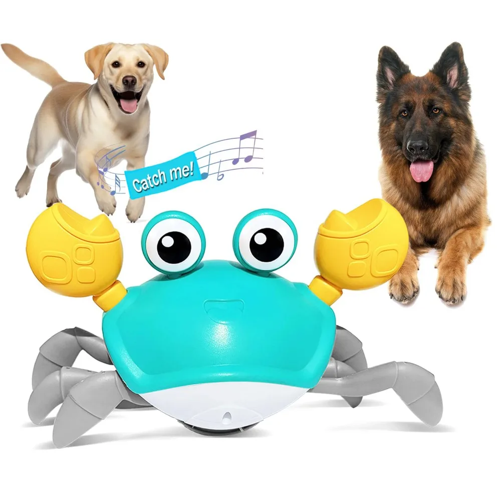 

Crawling Crab Dog Toys with Obstacle Avoidance Sensor Chasing Escaping Crab Dog Toy Music Light Interactive Crab Toy Dogs Cat
