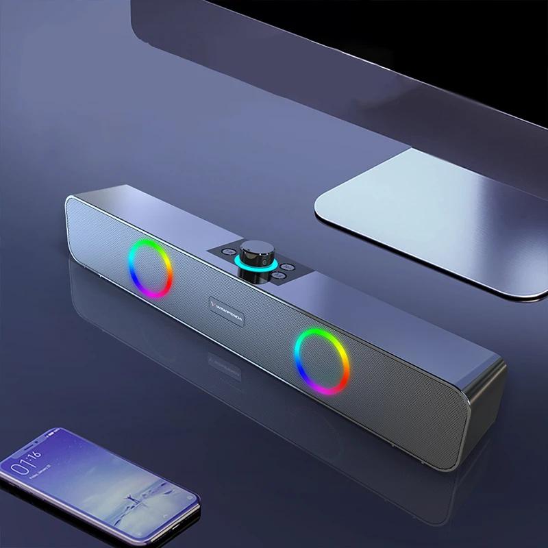 Led Colorful Multimedia SoundBar Subwoofer Dual horn Theater 3d Surround Stereo Usb Computer Game Speakers