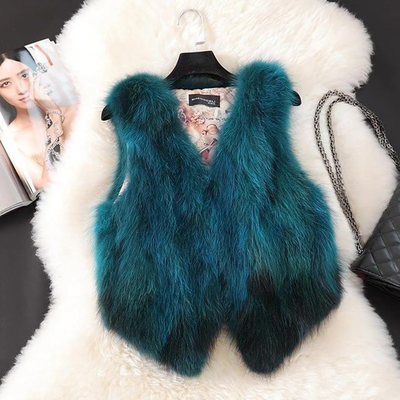Autumn and winter new fur vest women's short raccoon fur vest vest slim fashion real fur enlarge