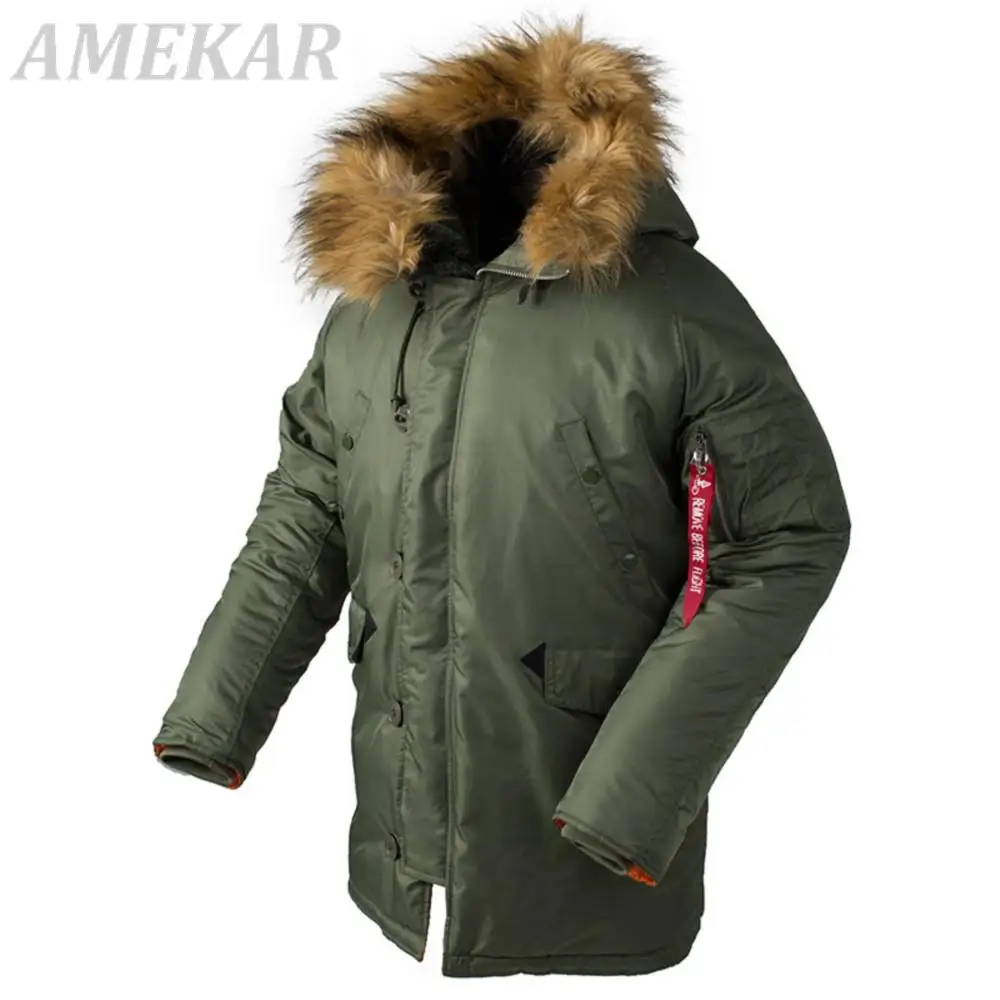 2022 Winter N3B Puffer Jacket Men Long Canada Coat Military Fur Hood Warm Trench Camouflage Tactical Bomber Army Korean Parka