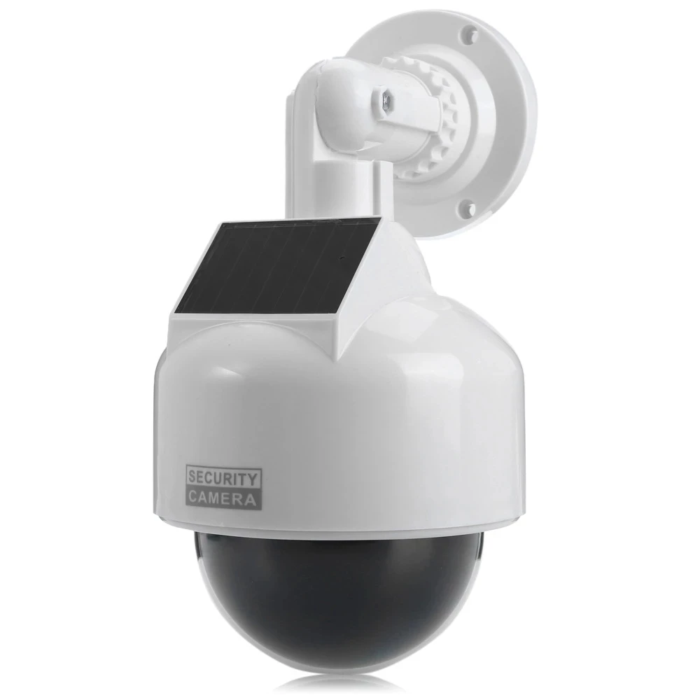 360° Rotation Fake Dummy Security Camera CCTV With Flashing LED Light Dome Indoor/Outdoor Powered by Solar and Battery
