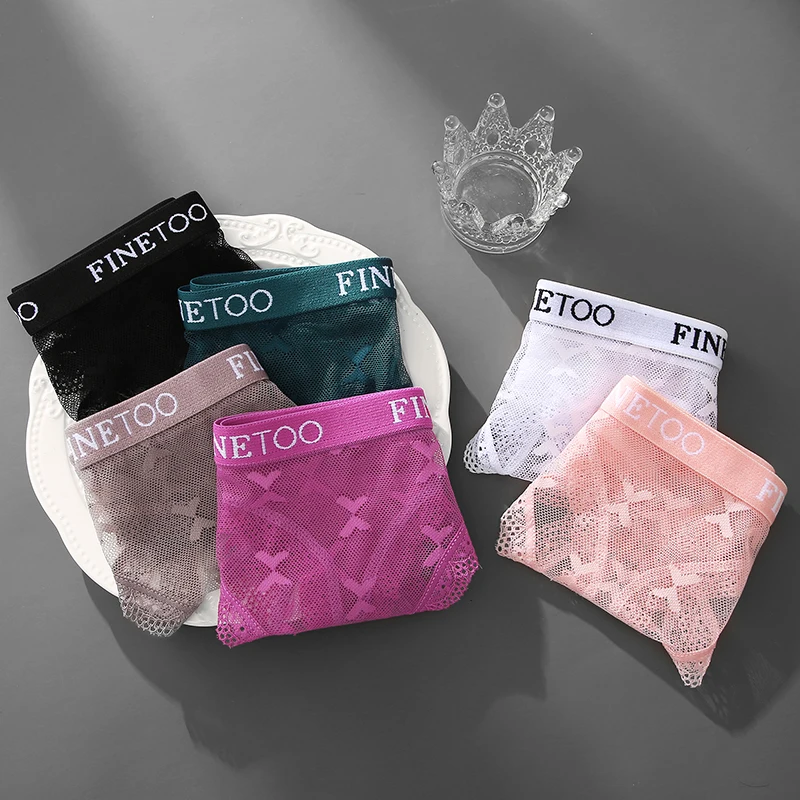 Сексуальные кружевные женские стринги FINETOO прозрачные трусики с заниженной