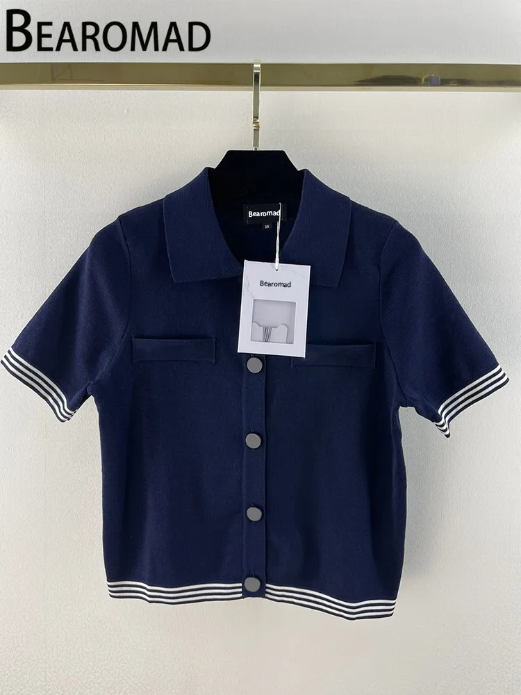 

Женский однобортный вязаный кардиган Bearomad, модельный Повседневный полосатый свитер с отложным воротником, прямой свитер на лето