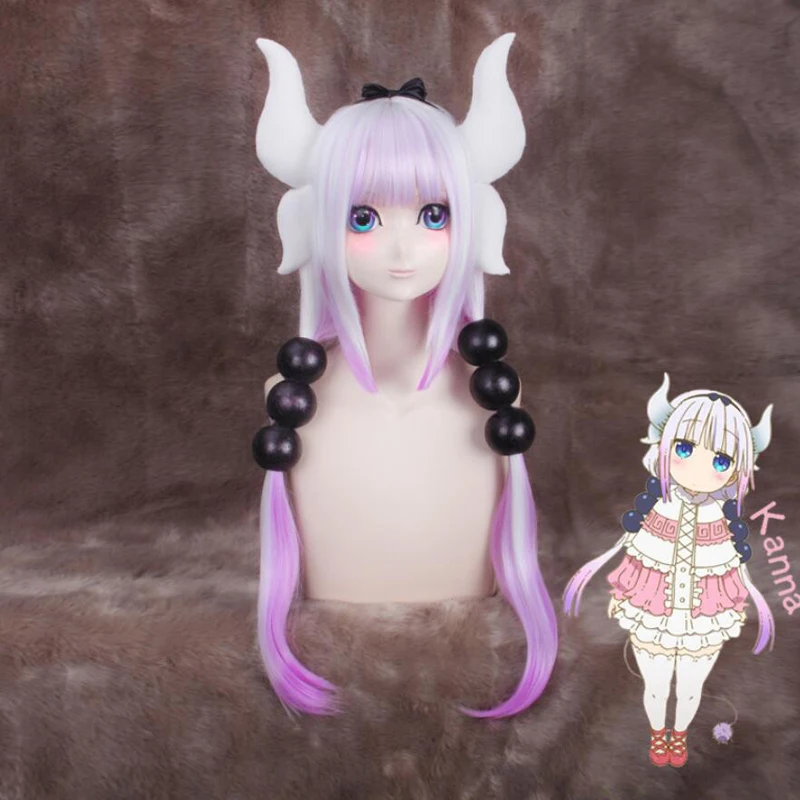 Kobayashi-san Chi No Maid  Kamui Kanna Wigs Gradient Cosplay Peluca Hair Ornaments Horns Headdress Accessories