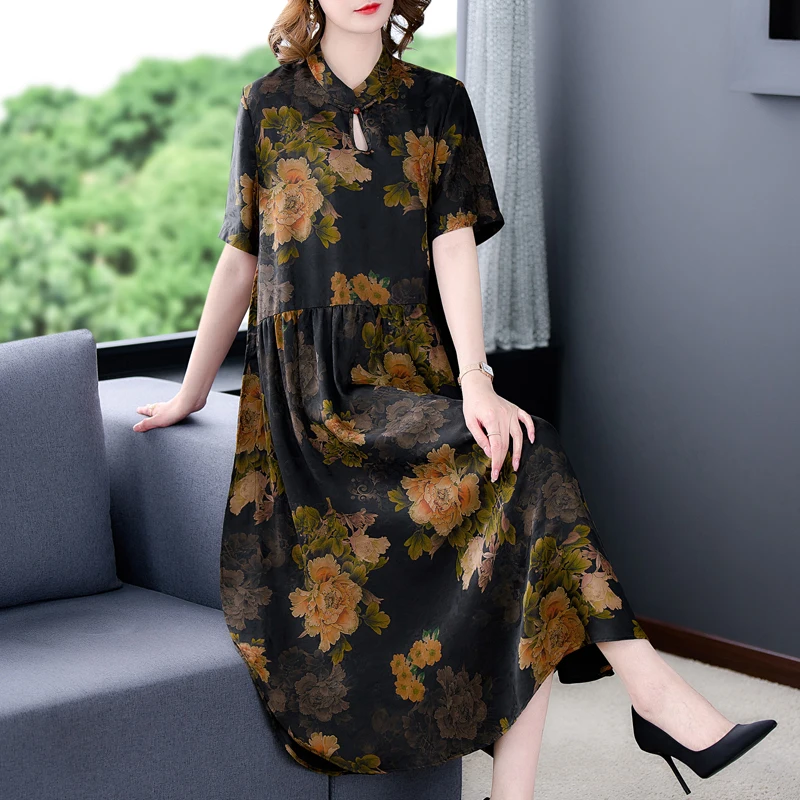 

COIGARSAM Women Long Dress 2022 New Loose Stand Neck Design And Color Dresses Dropshipping