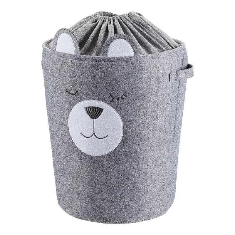 

Round Tapered Laundry Hamper with Drawstring Liner, Felt Bear