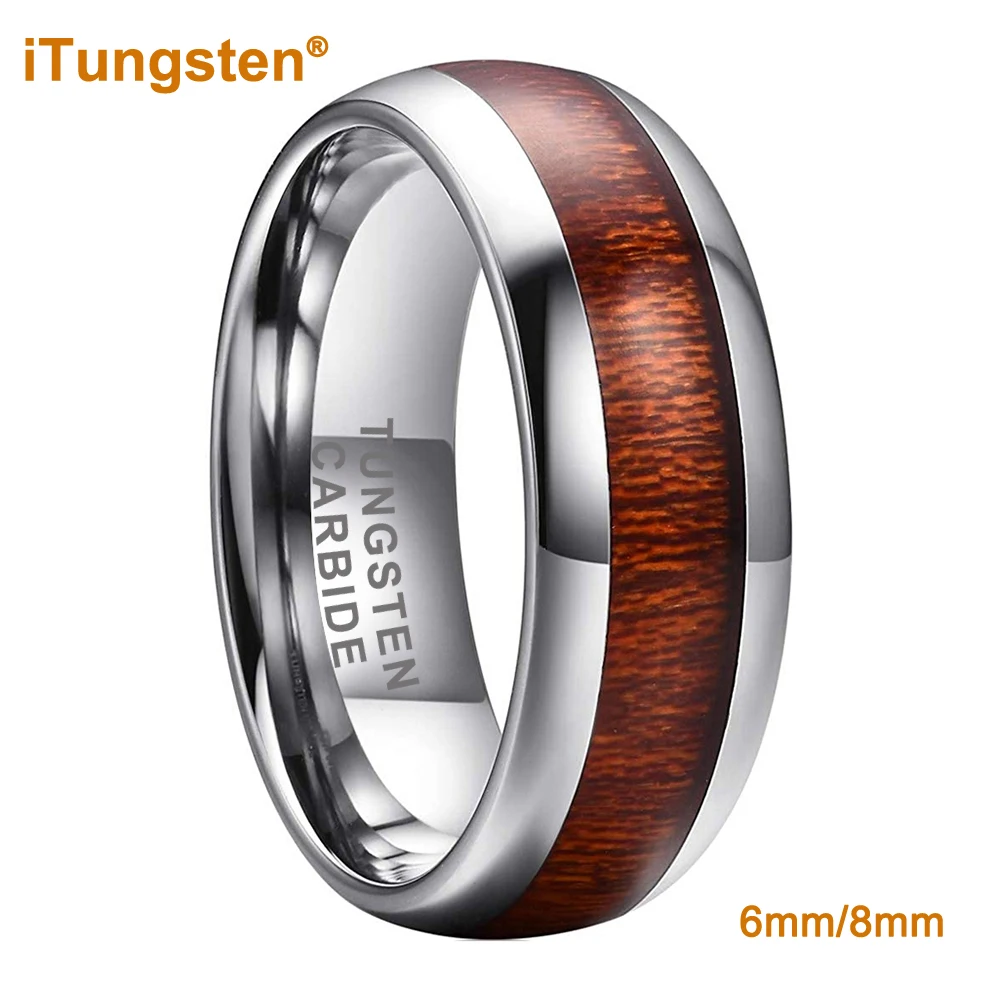 

iTungsten 6mm 8mm Tungsten Carbide Ring for Men Women Couple Engagement Wedding Band Fashion Jewelry Koa Wood Inlay Comfort Fit