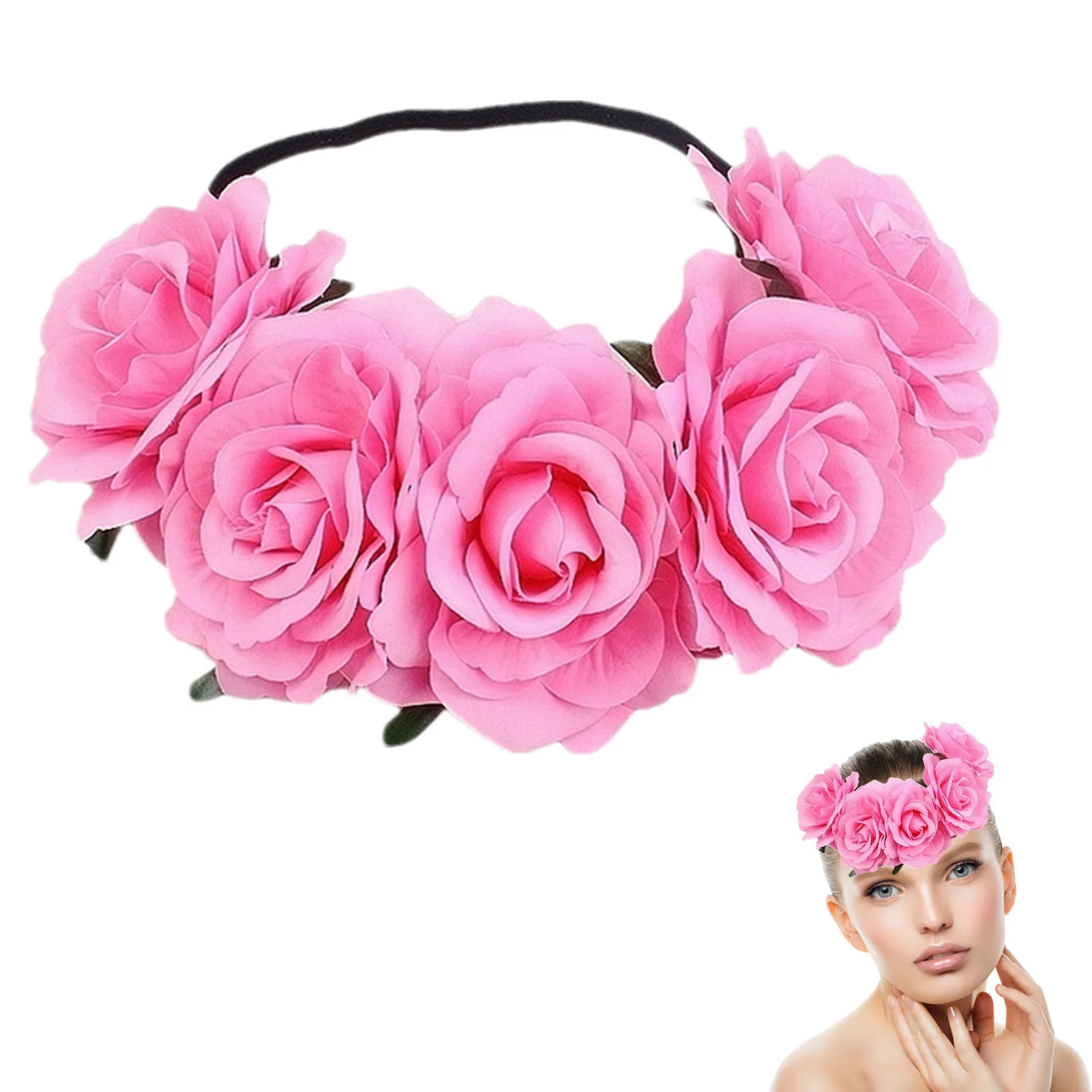

Simulation Rose Crown Headband Simulation Rose Flower Garland Hair Wreath Floral Wreath Hairband Wreath Simulation Fabric Rose