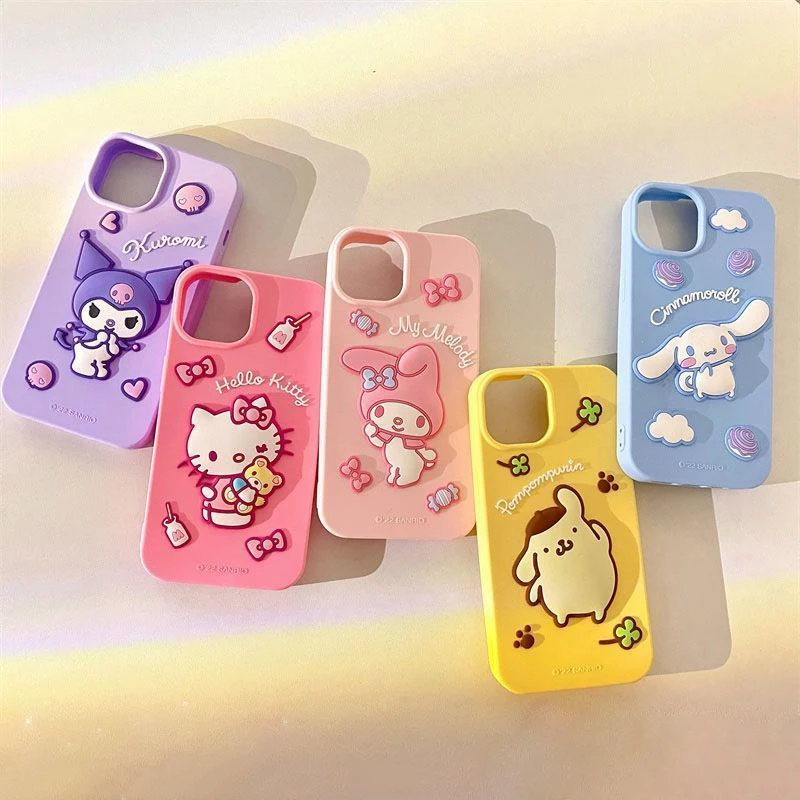 

Sanrio Hello Kitty My Melody Cinnamoroll Kuromi Pom Pom Purin Phone Case For iPhone 14 Plus 13 12 11 Pro Max Silicone Soft Cover