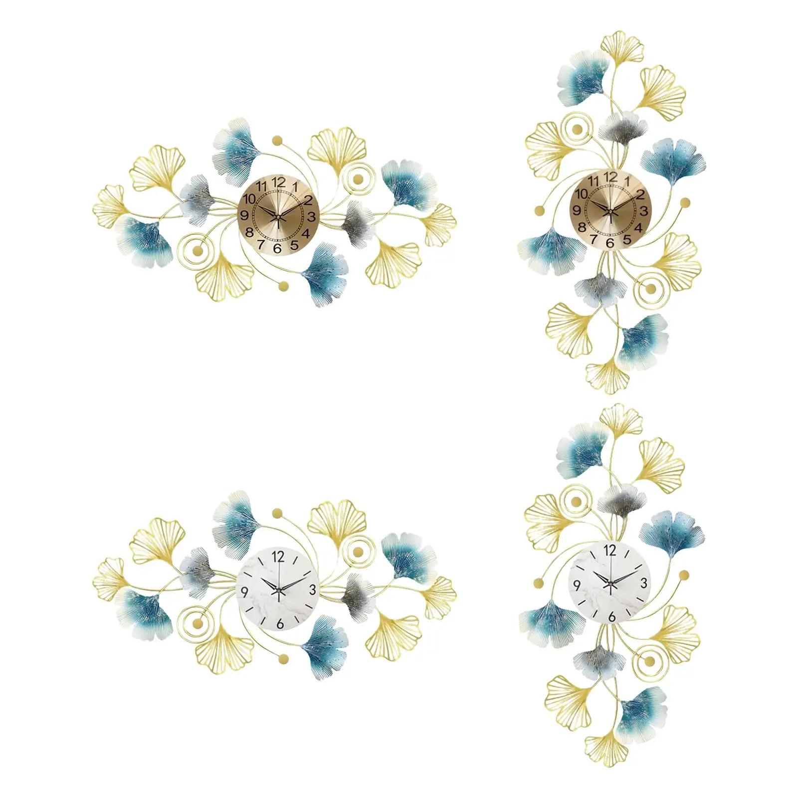 

Настенные часы без тикания, декоративные металлические настенные часы с листьями для дома, спальни, кухни, островка, офиса, прихожей