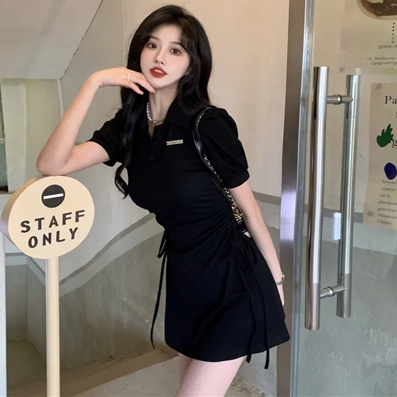 Лидер продаж женская одежда Однотонная юбка-поло с коротким рукавом и