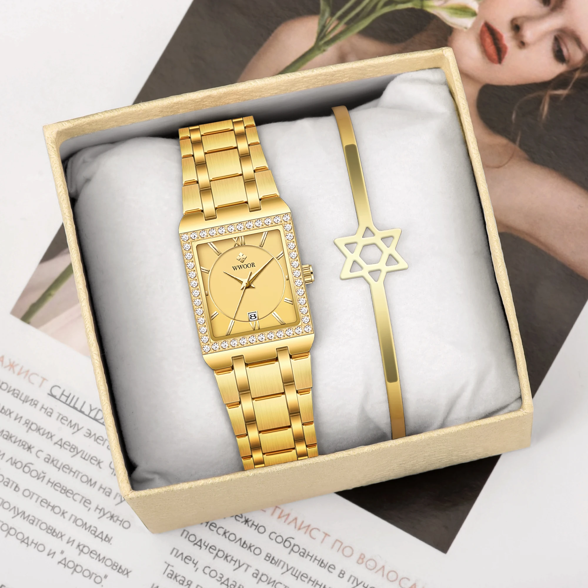 WWOOR Fashion Quartz Watch Female Luxury Elegant Clock Waterproof Steel Band Creative Diamond Women Watches Montre Femme Ladies