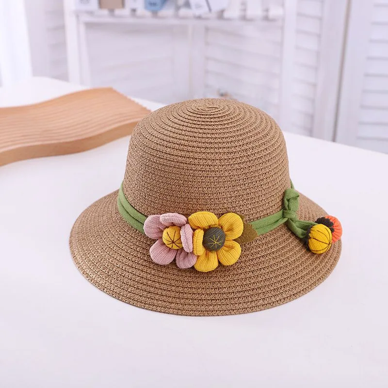 

2022 New Style Summer Flower Hat Girl and Mum Summer Knit Hat Hairball Cap for Adult Children Family Matching Caps Hats