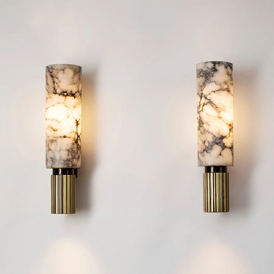 

Modern Copper Wall Lamp Interior Luxury Natural Marble Decor Bedside Wall Lamp Aisle Corridor Entrance Sconce LED Stair Light
