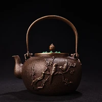 8 tibetan temple collection old bronze patina relief magpie plum bossom lifting beam pot kettle teapot gather fortune ornament
