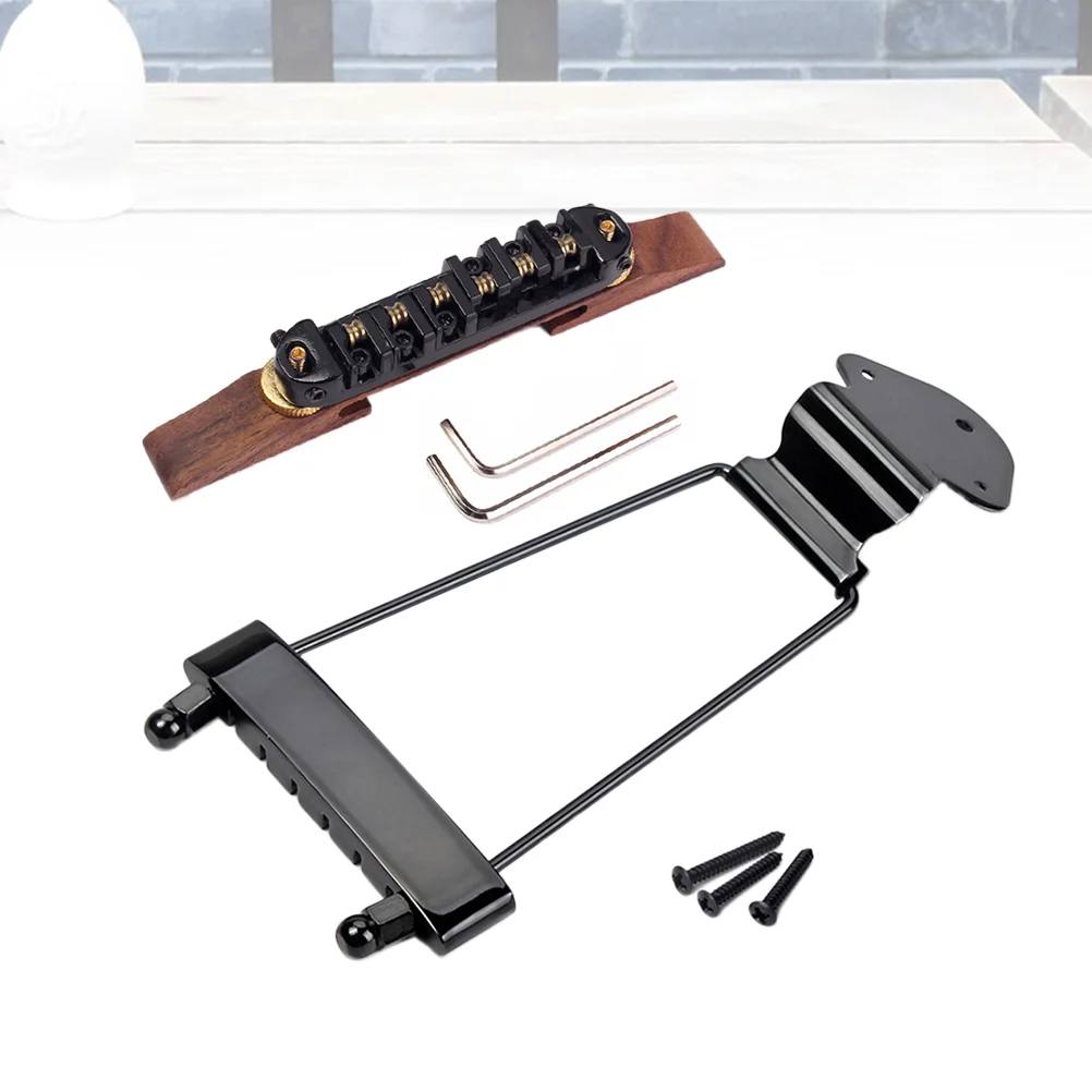 

6 String Archtop Jazz Guitar Rosewood Bridge Height Adjustable Tailpiece Trapeze for Jazz Guitar Parts (Black)