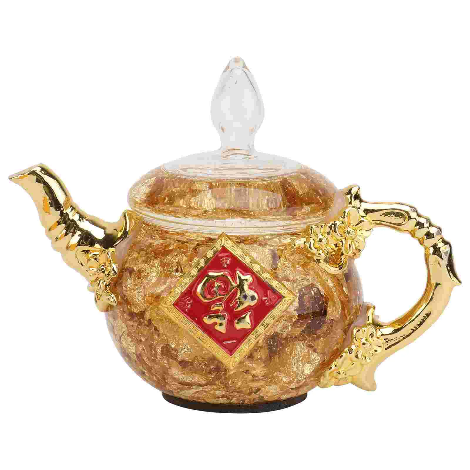 

1pc Crystal Teapot Shaped Crystal Adornment Desktop Ornament for Home (Golden)