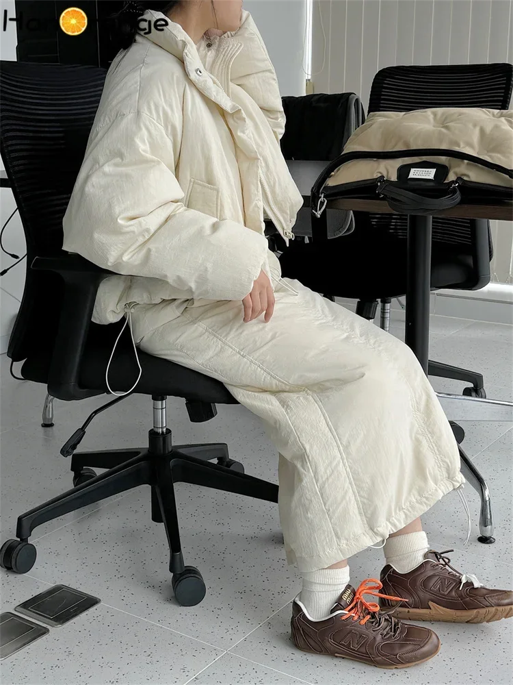 HanOrange 2024 зимняя модная H-образная юбка на утином пуху свободная пушистая теплая