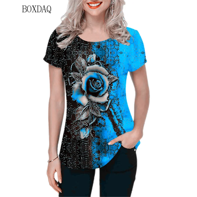 Женская футболка с коротким рукавом круглым вырезом и 3D-принтом