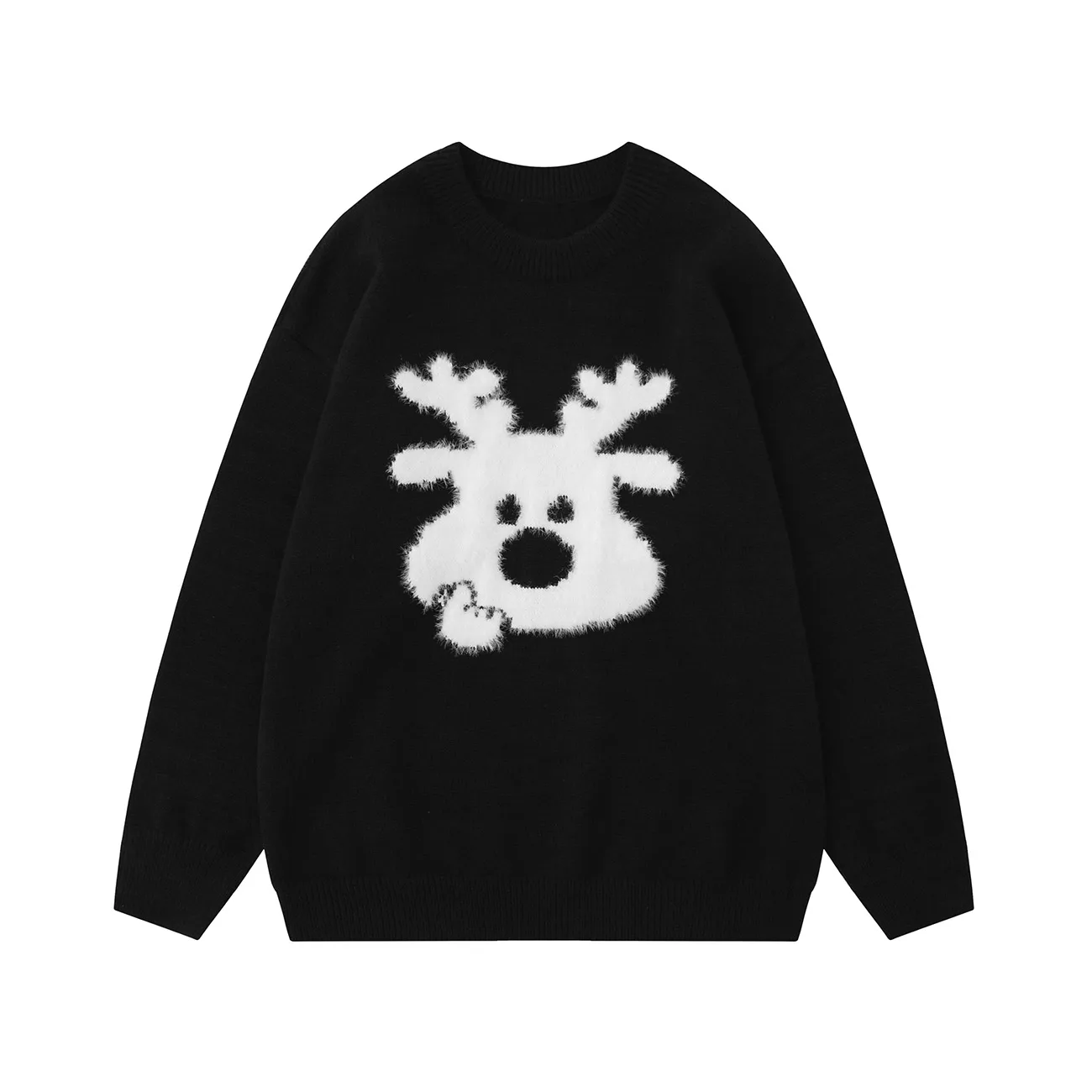 

LACIBLE Elk Jacquard Pattern Sweater 2024 New Harajuku Loose Sweater Winter Hip Hop Knitted Pullover Men Women Casual Sweater